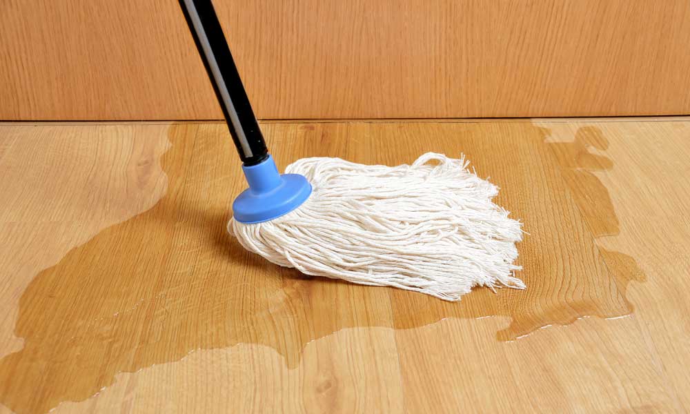 mop cleaning up water spill
